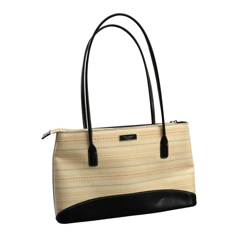 Vintage Kate Spade Cream Colorful Rainbow Stripe Shoulder Bag Purse 90s Y2K
